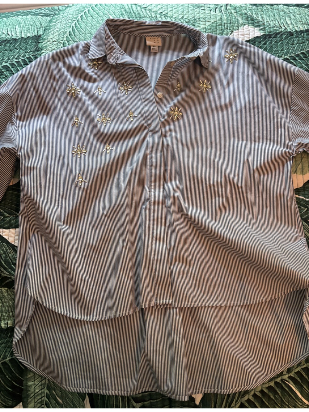 A new day Button-Front Striped Embellished Men’s Shirt - Blue